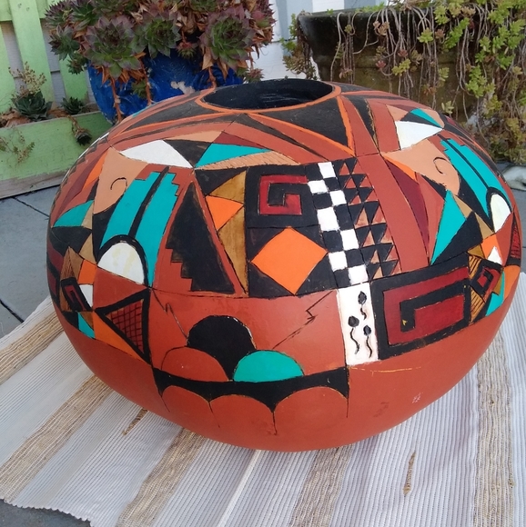 handcrafted Other - Large Round Hopi Pyroengraved Gourd